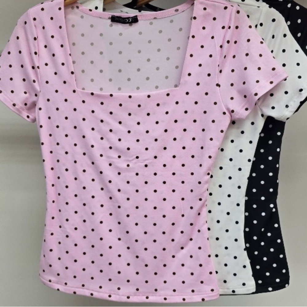 Papermoon Pink and White Polka Dot Short Sleeve Top